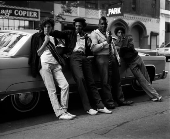 Sophie-Bramly-The-rapper-B-Side-Amad-Henderson-co-founder-of-the-Zulu-Nation-and-Afrika-Bambaataa-in-front-of-Greene-Street-Recordings