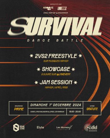 Survival Dance Battle & Groove On Jam / LMX Event Dimanche 1er décembre 2024 à 15h et 18h30